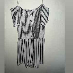 J for Justify short off shoulder romper. Never worn. Large